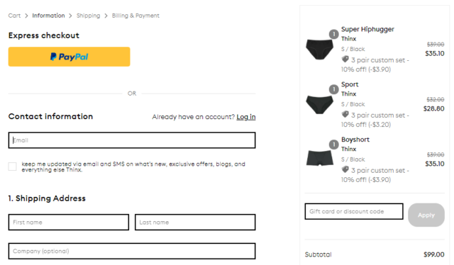 thinx支払いページ